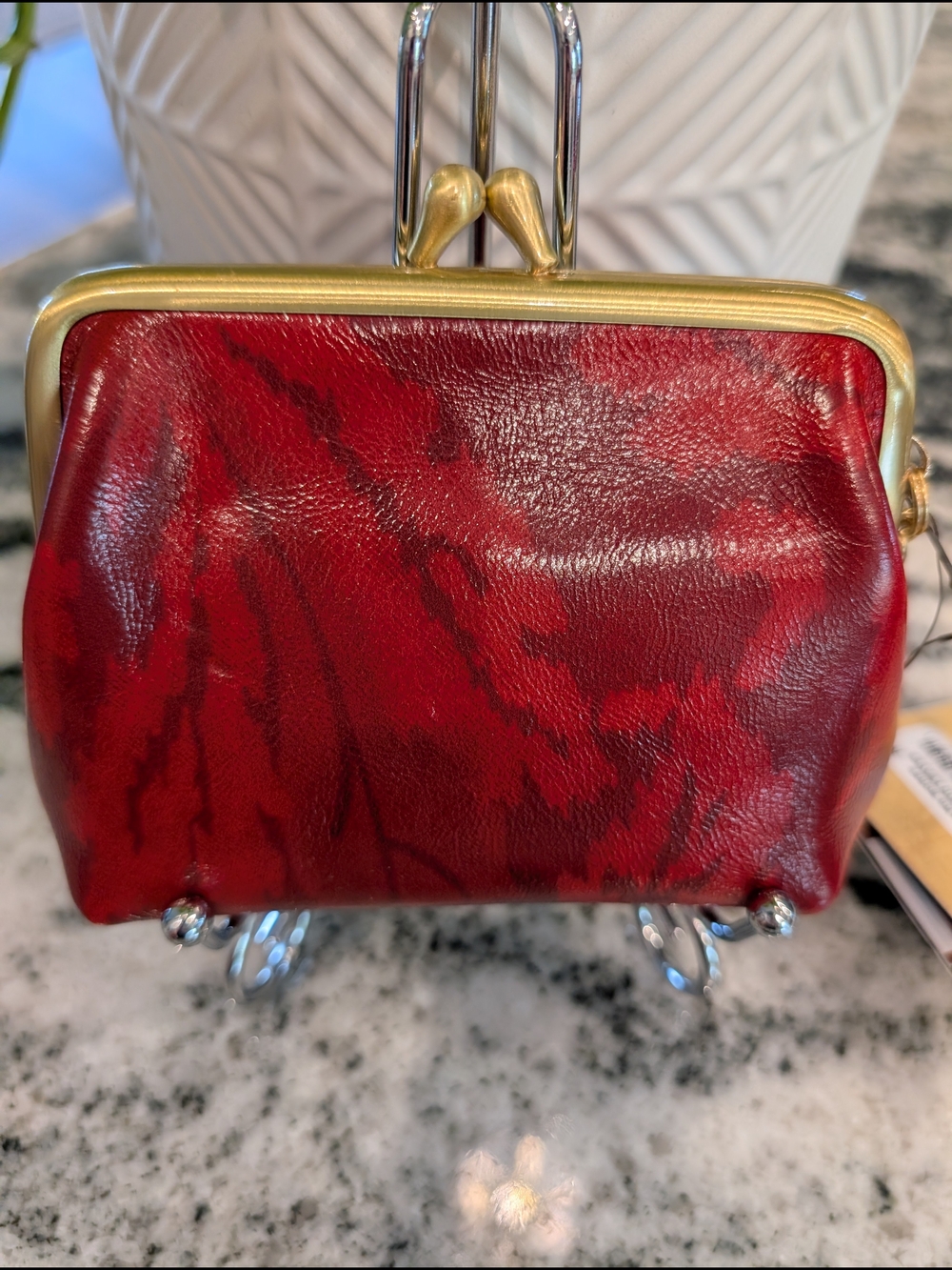 Patricia Nash Red Floral Embossed Leather Kiss-Lock Coin Purse - Picture 2 of 5